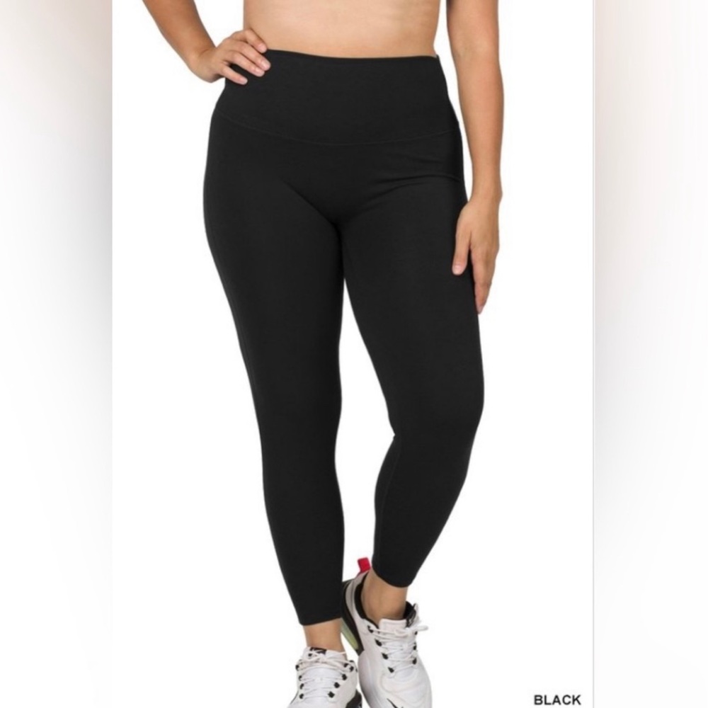 3X PLUS SIZE BLACK ATHLETIC HIGH WAISTED FULL LENGTH LEGGINGS - Picture 2 of 2